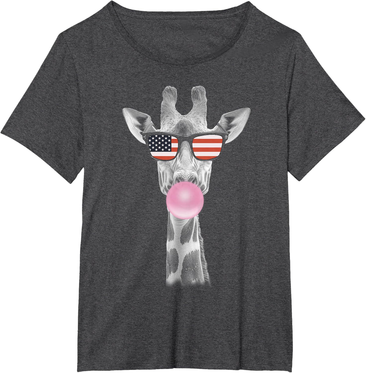 Womens Summer Giraffe American Flag Sunglasses 4th Of July T-Shirt - Dark Heather Grey