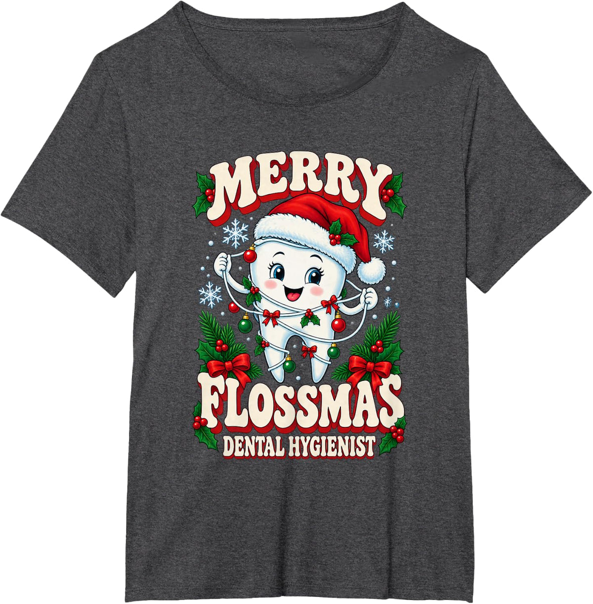 Christmas Dental Hygienist Festive Tree T-Shirt - Dark Heather Grey