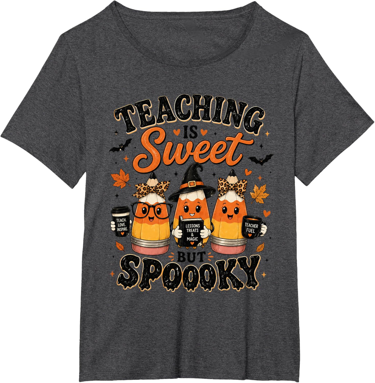 Teaching is Sweet Spooky Teacher Halloween Candy Corn T-Shirt - Dark Heather Grey