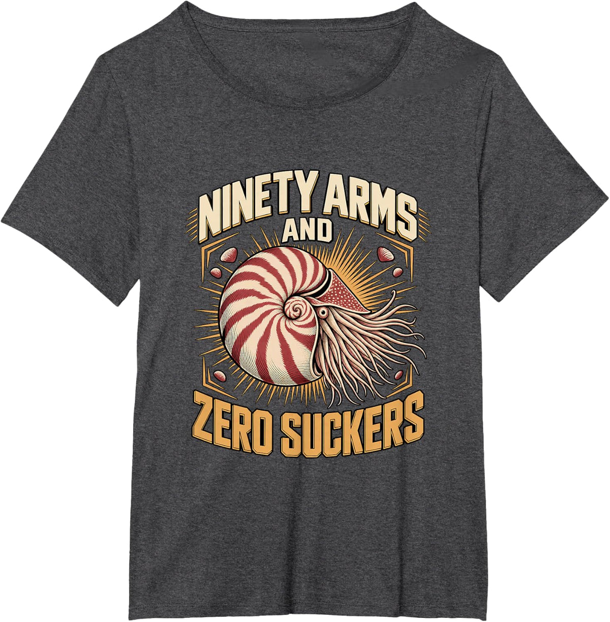 Ninety Arms and Zero Suckers Nautilus Marine Biology T-Shirt - Dark Heather Grey