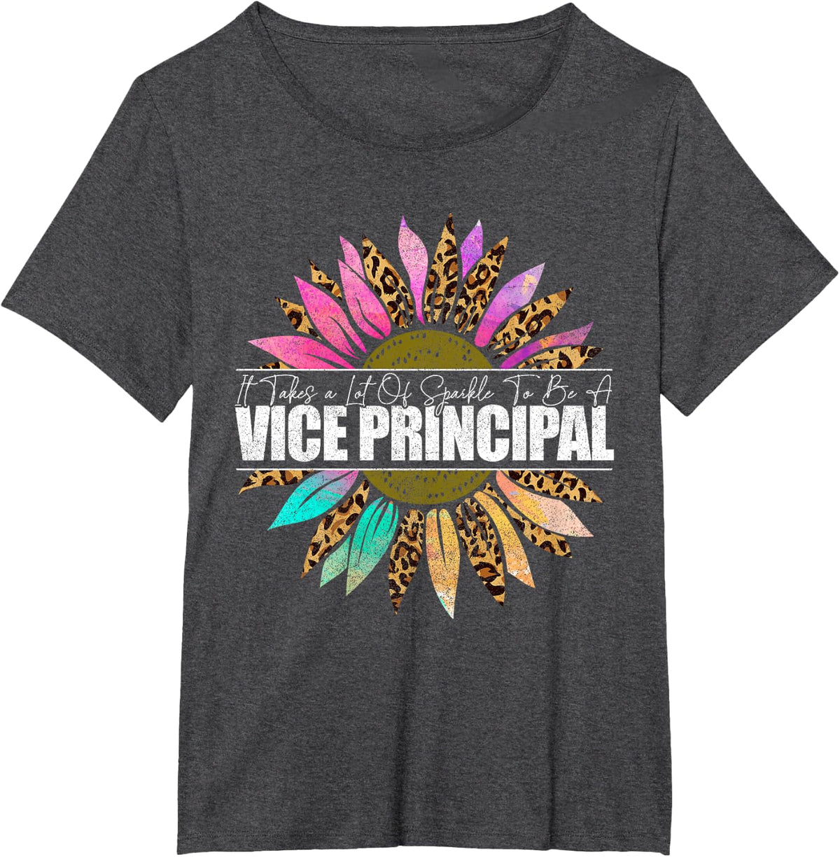Vice Principal Leopard Sunflower Shirt, Funny Back To School T-Shirt - Dark Heather Grey