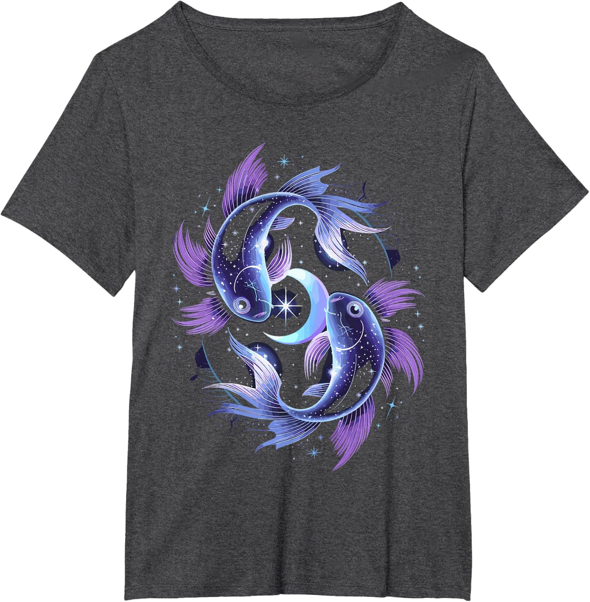 Celestial Koi Fish Galaxy Starry T-Shirt - Dark Heather Grey