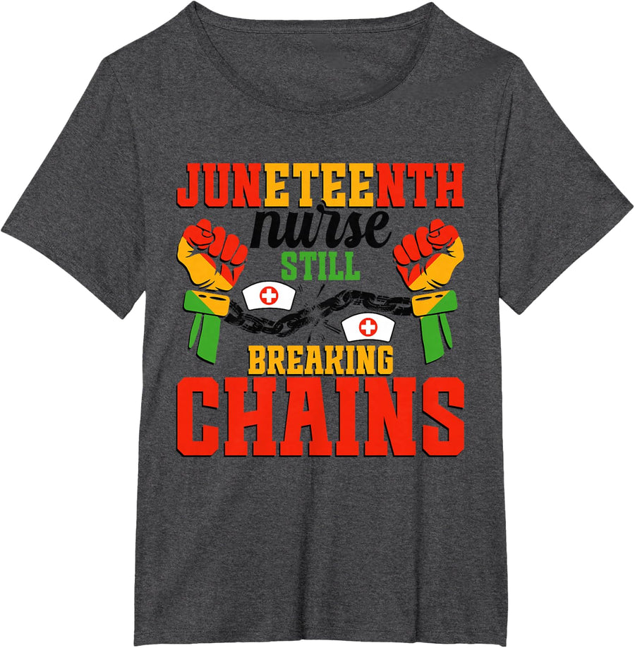 Badge Reel Juneteenth Nurse Chains Juneteenth Nurse T-Shirt - Dark Heather Grey