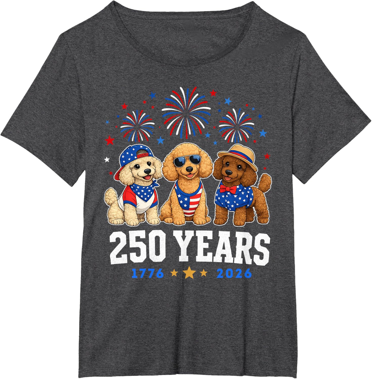 Poodle Dog 250 Anniversary USA 250th Poodle 4th of July T-Shirt - Dark Heather Grey