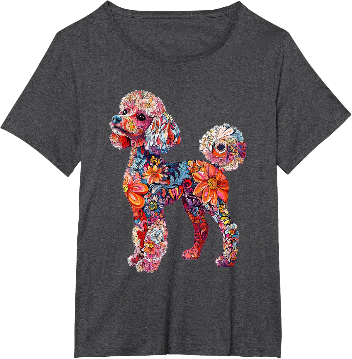 Poodle Flower T-Shirt - Dark Heather Grey