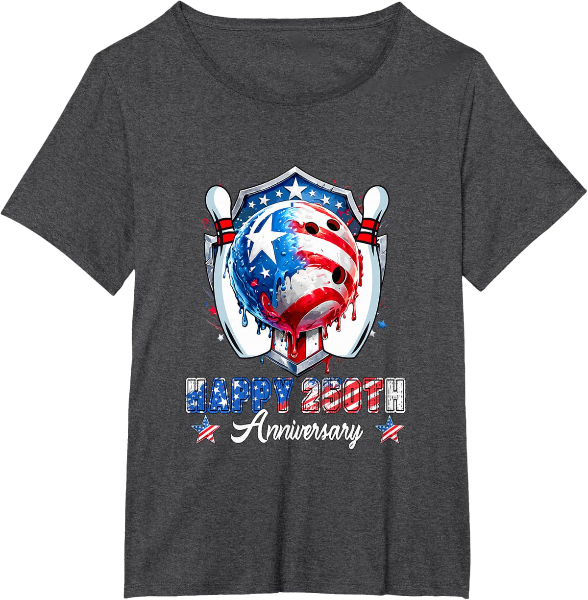 Happy 250th Anniversary 4th July Dripped Costume Bowling T-Shirt - Dark Heather Grey