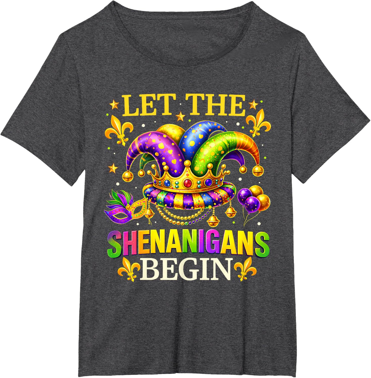 Let The Shenanigans Begin Mardi Gras Carnival Jester Beads T-Shirt - Dark Heather Grey