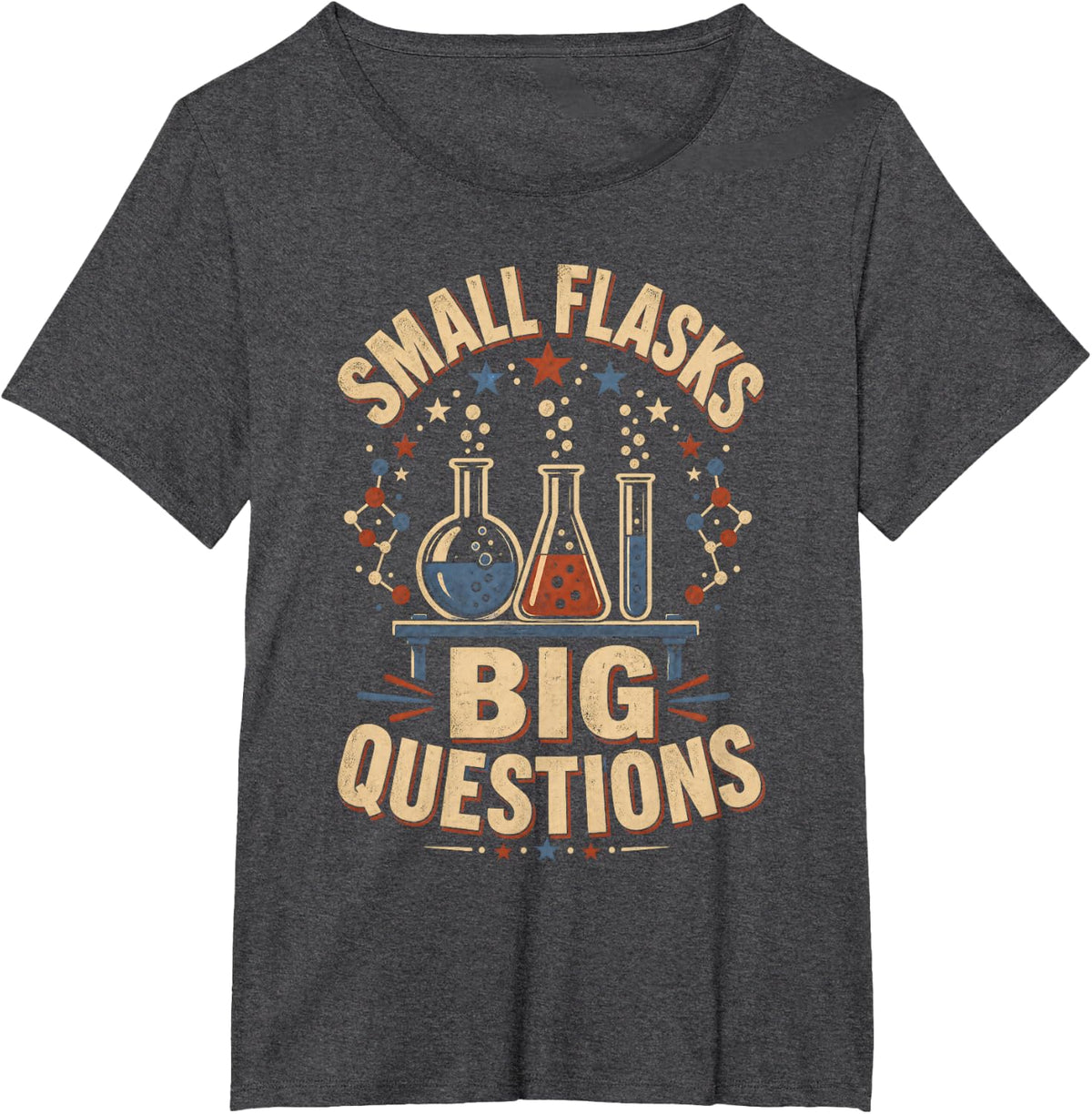 Small Flasks Big Questions Science Chemistry T-Shirt - Dark Heather Grey