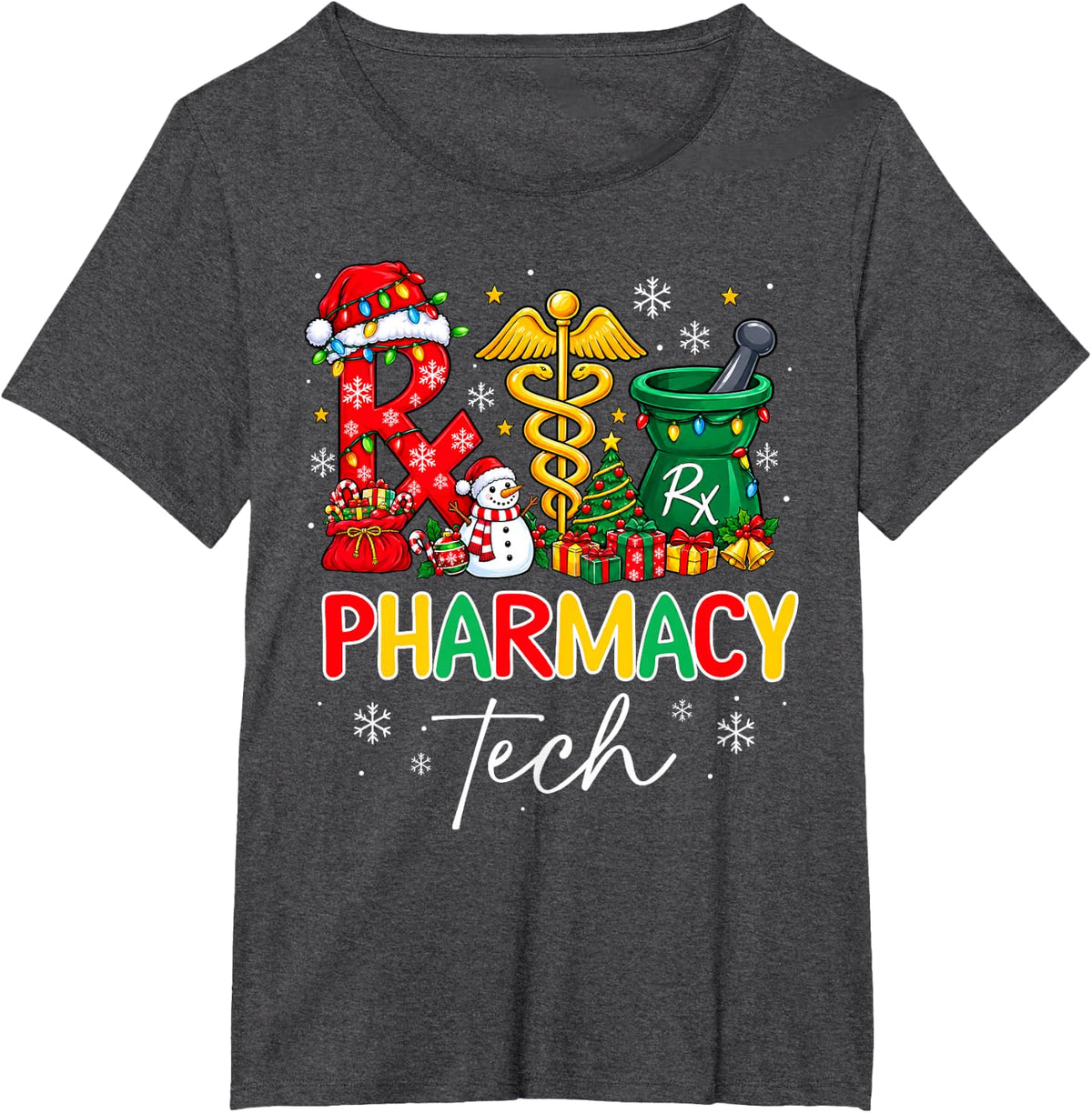 CPhT Pharmacy Tech Technician Pharmacist Christmas Holiday T-Shirt - Dark Heather Grey