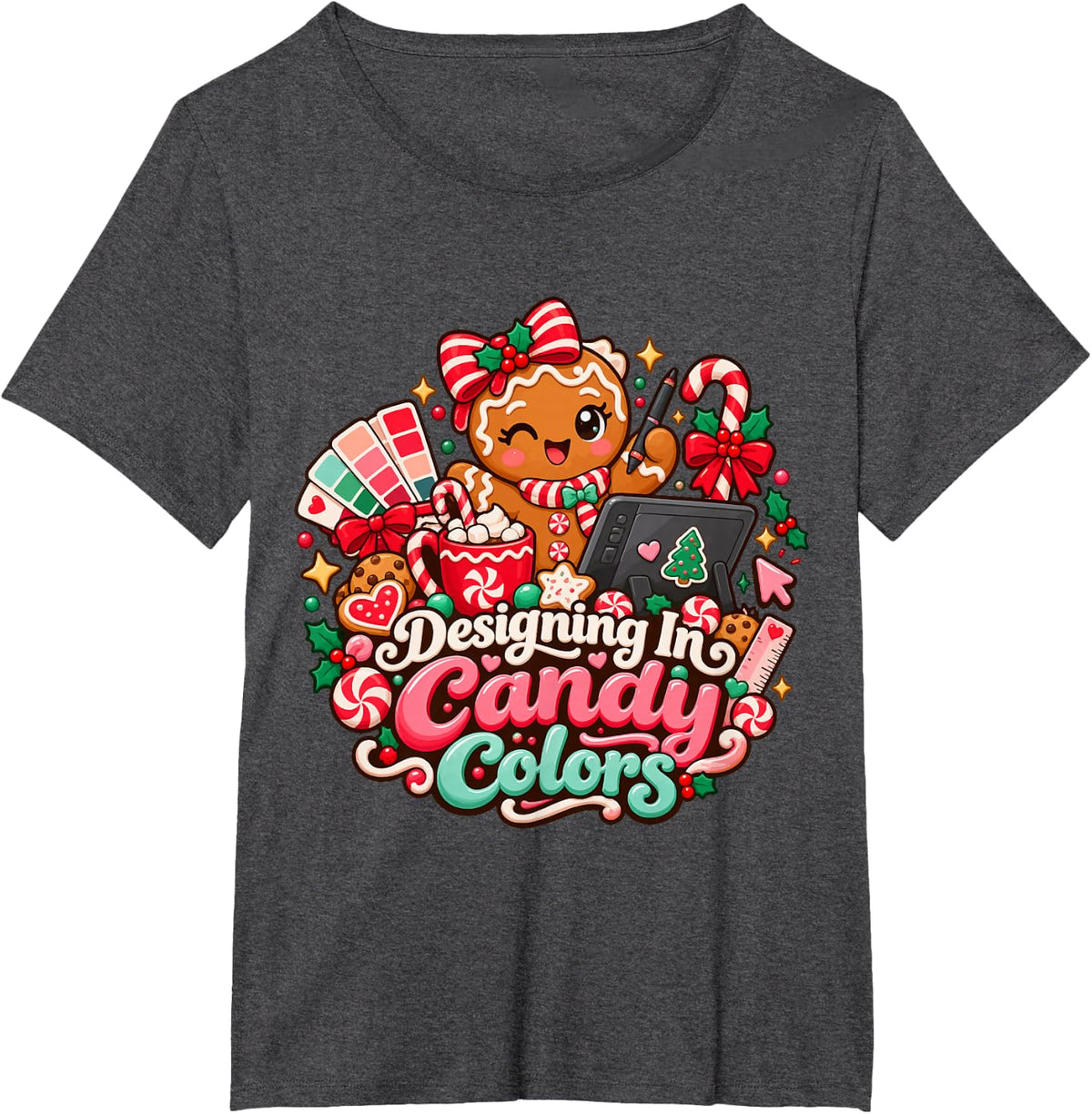Christmas Graphic Designer - Designing in Candy Colors T-Shirt - Dark Heather Grey