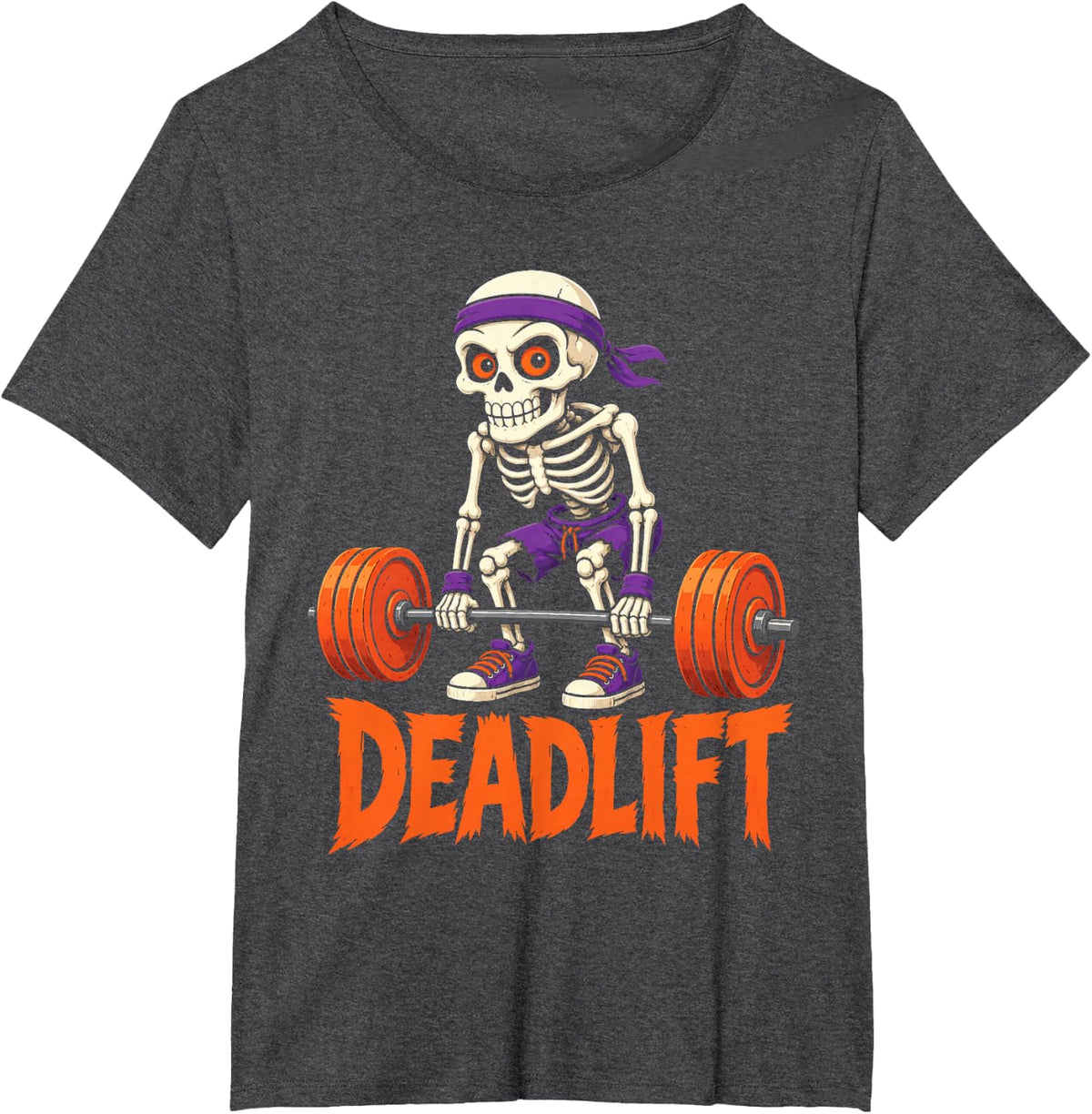 Gym Halloween Deadlift Skeleton Weightlifting Barbell T-Shirt - Dark Heather Grey