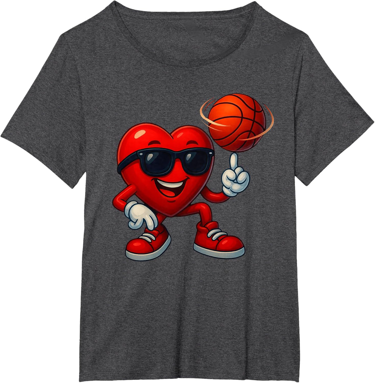 Valentines Day Basketball Funny Red Heart Love Boys Kids T-Shirt - Dark Heather Grey