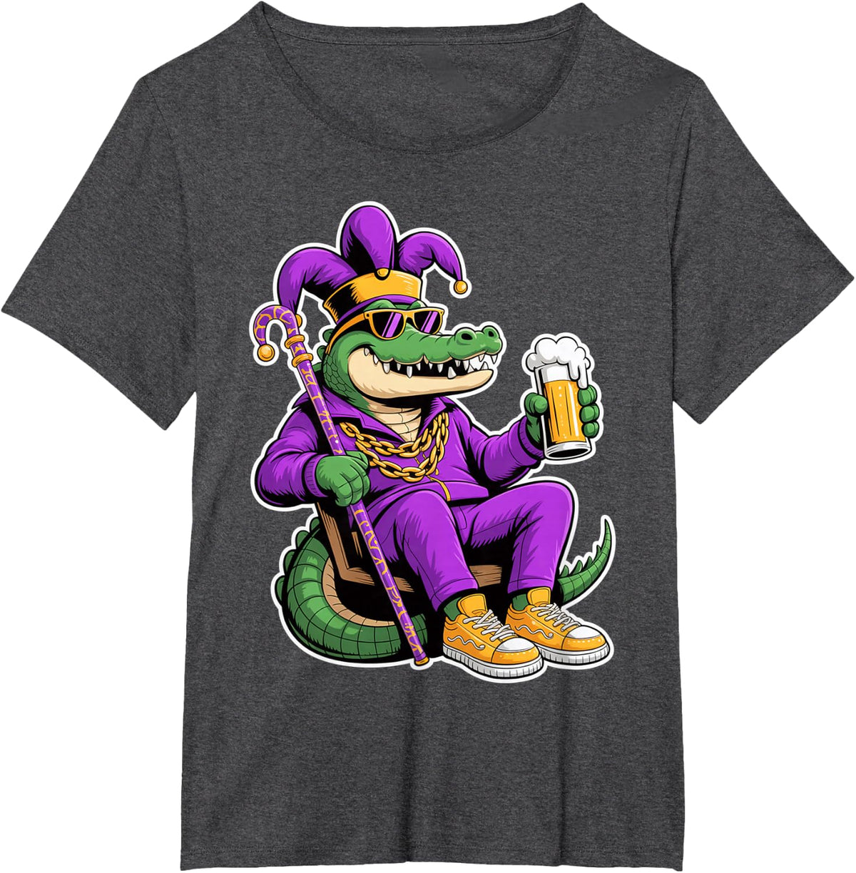 Mardi Gras Alligator Beer Jester Cajun Cocodrie Krewes Gator T-Shirt - Dark Heather Grey
