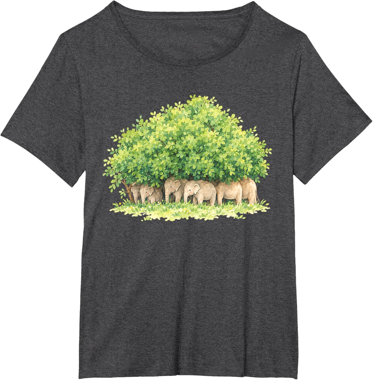 Watercolor Elephants Under Tree Cute Safari Wildlife Nature T-Shirt - Dark Heather Grey