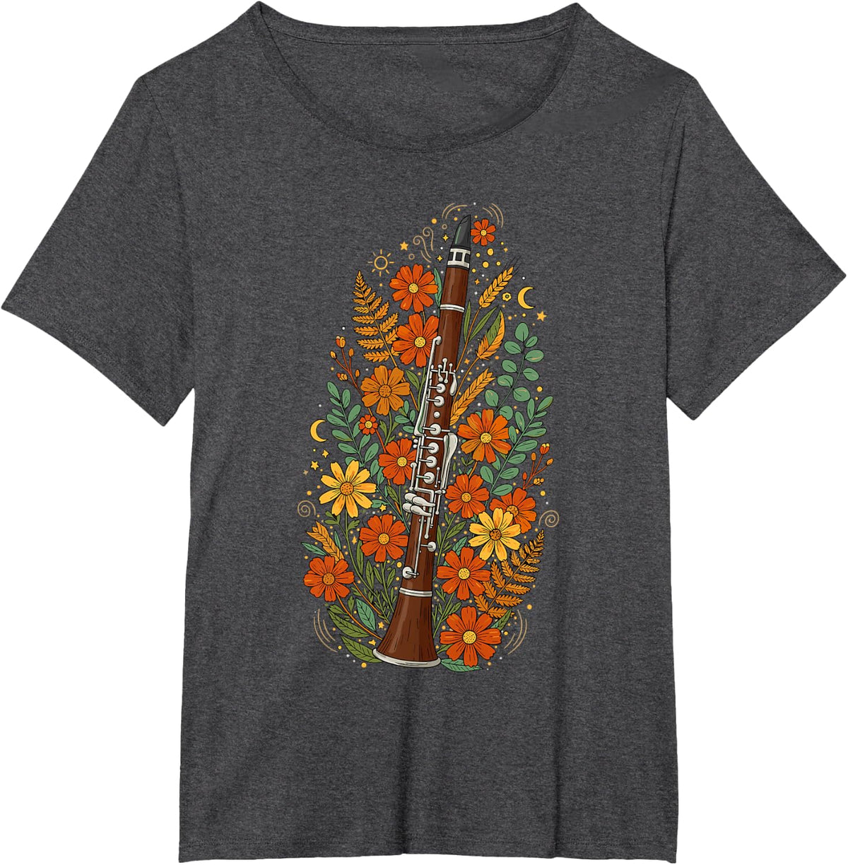 Boho Floral Clarinet Clarinetist T-Shirt - Dark Heather Grey