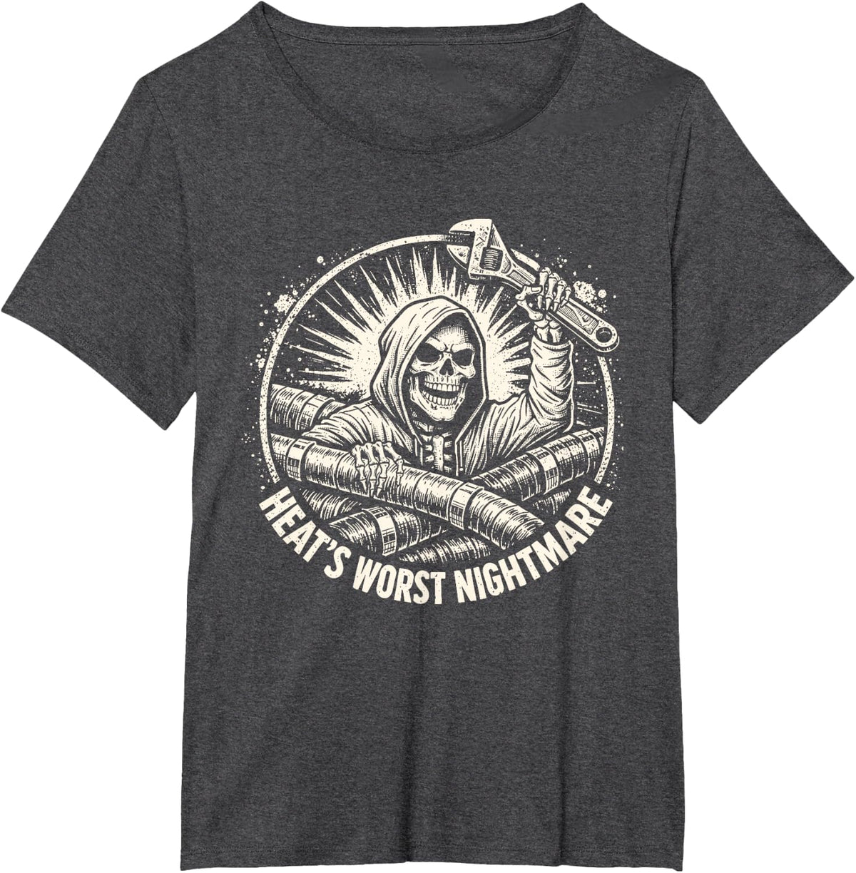 HVAC Technician Skeleton Repair Heat's Worst Nightmare T-Shirt - Dark Heather Grey