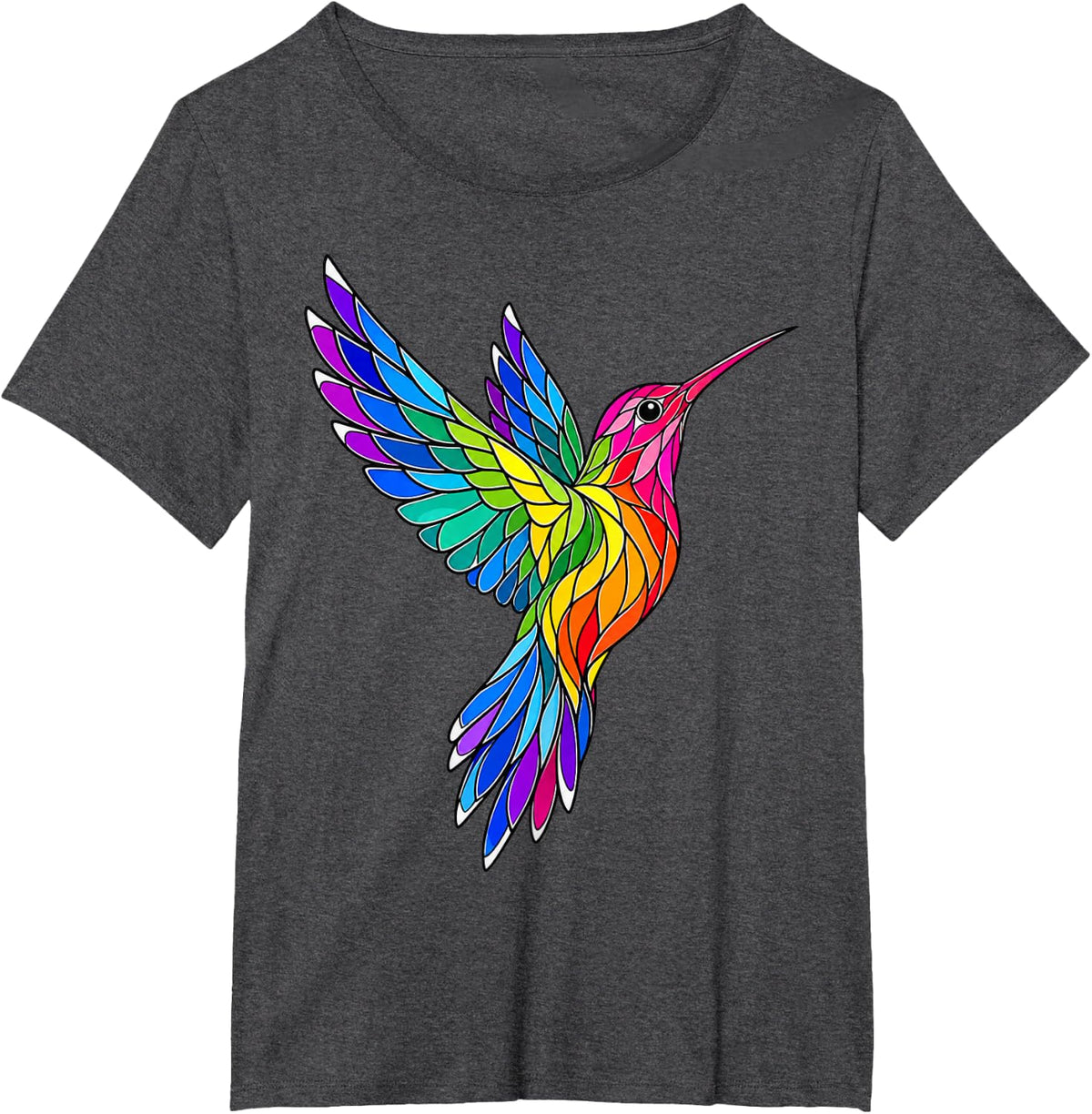 Stained Glass Hummingbird Mosaic Art T-Shirt - Dark Heather Grey