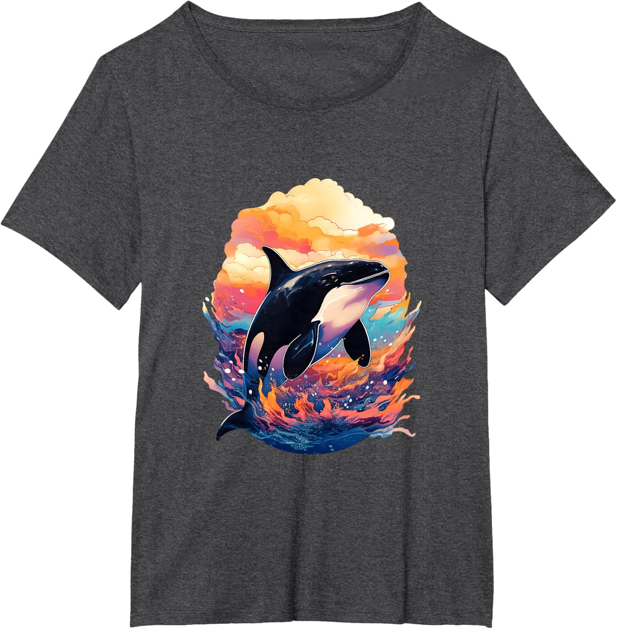 Orca - Killer Whale - Art Artwork T-Shirt - Dark Heather Grey