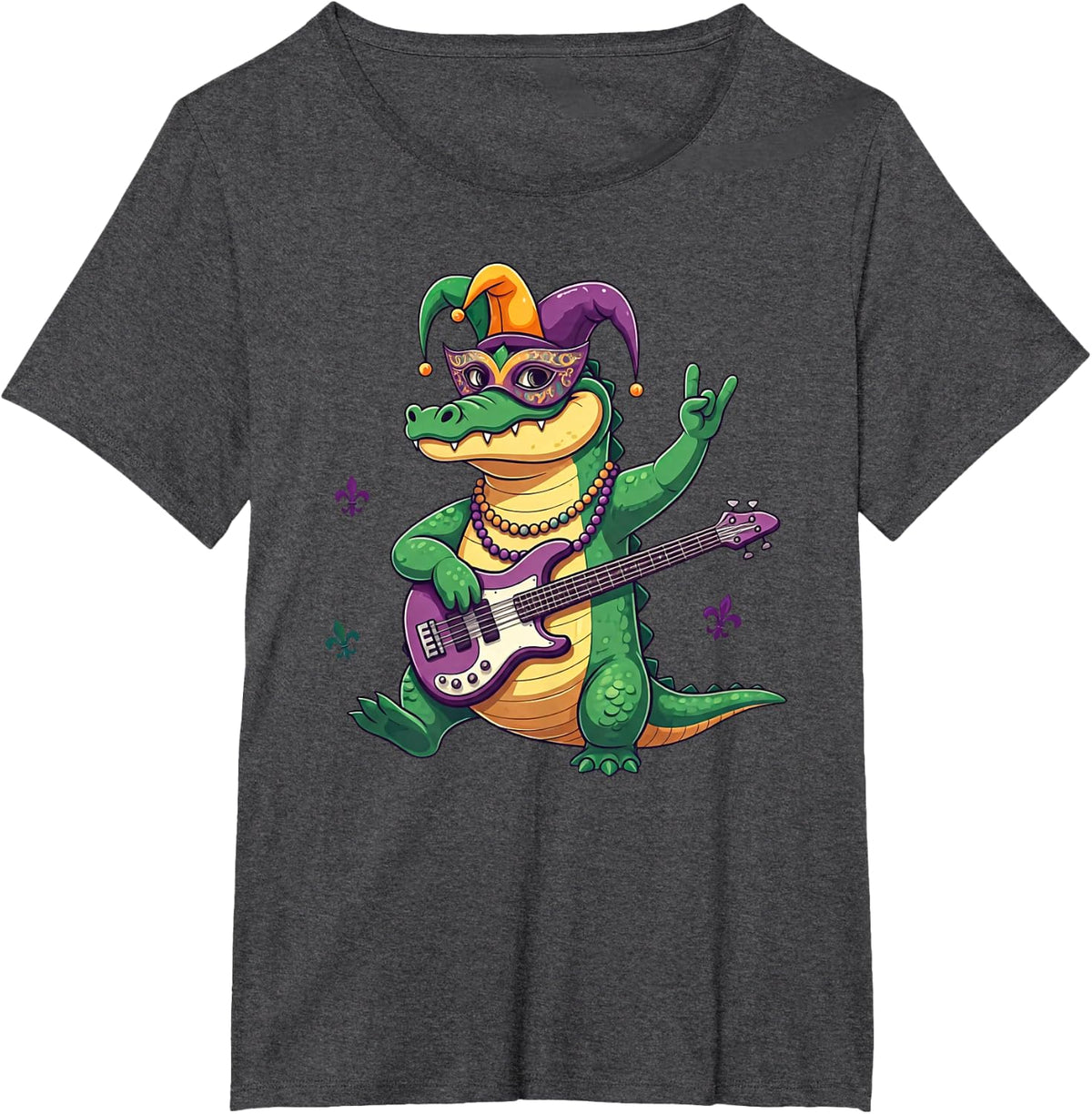 Bass Guitar Alligator Crocodile Mardi Gras Womens Mens Kids T-Shirt - Dark Heather Grey