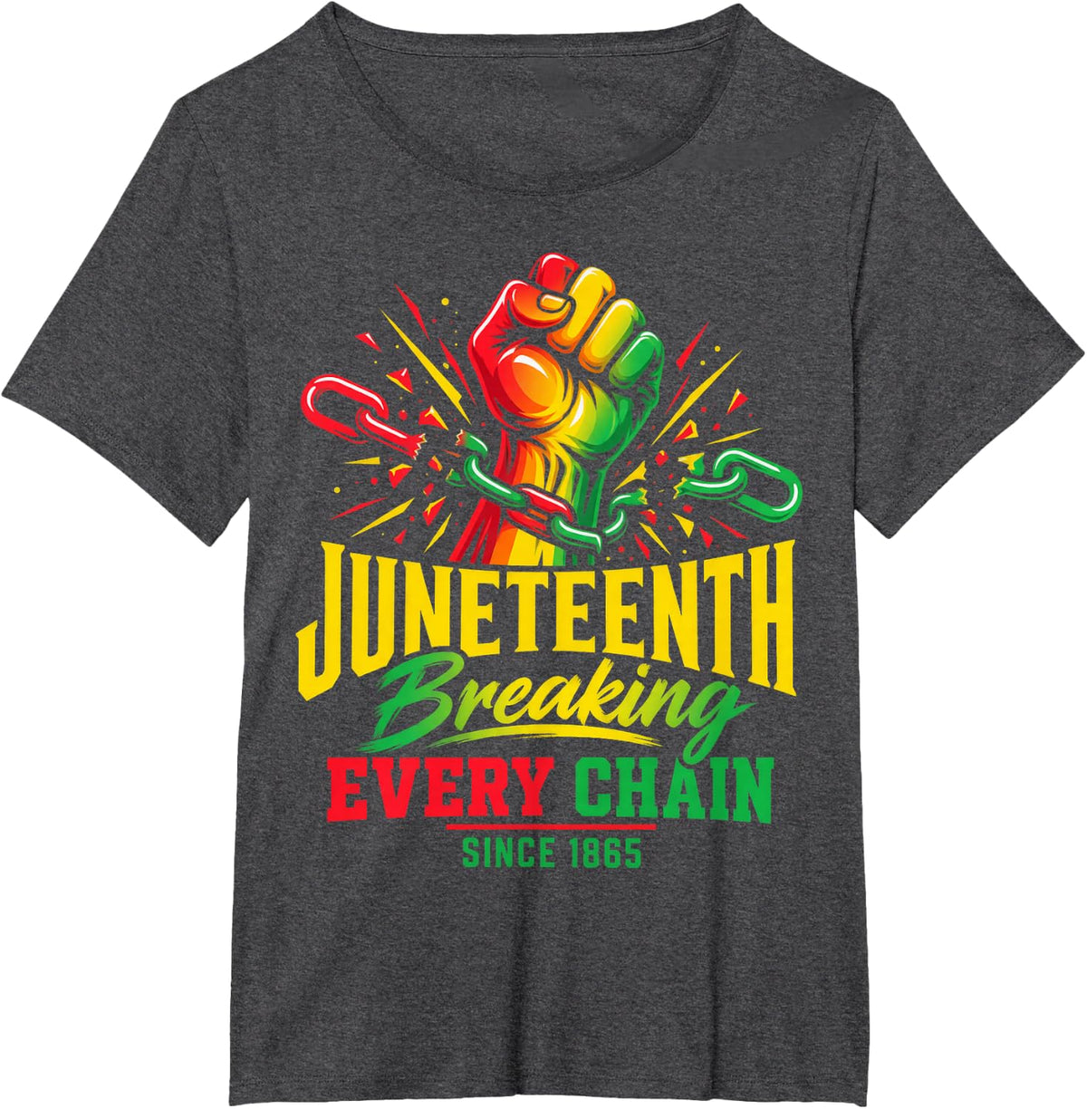 Juneteenth Raised Fist Broken Chain Freedom 1865 T-Shirt - Dark Heather Grey
