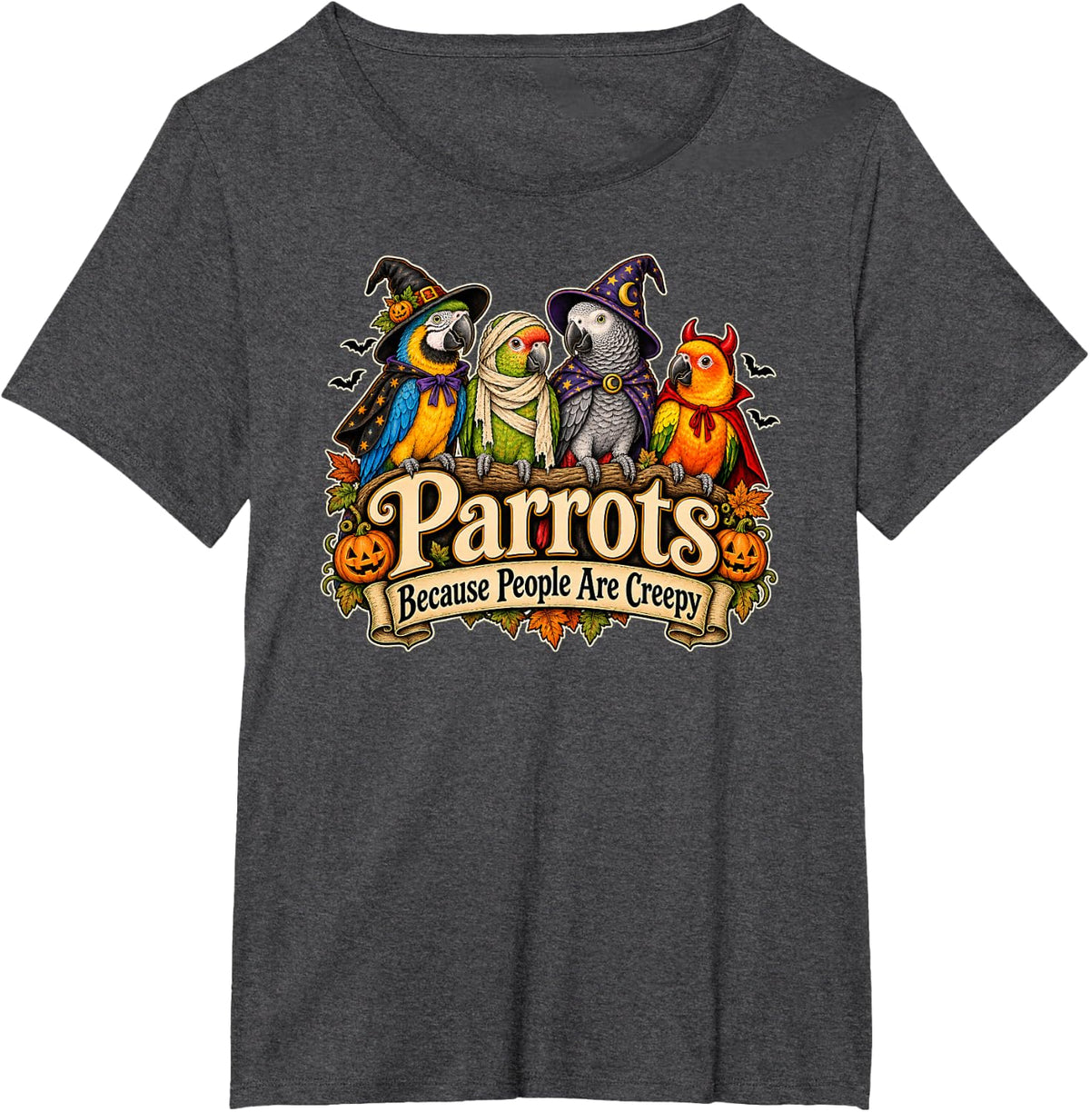 Funny Parrots Halloween Costume Bird Lover Spooky Season T-Shirt - Dark Heather Grey