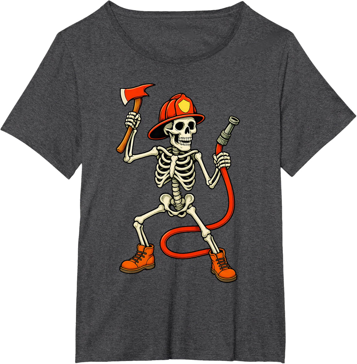 Skeleton Fireman Halloween Firefighter Boys Kids Men T-Shirt - Dark Heather Grey