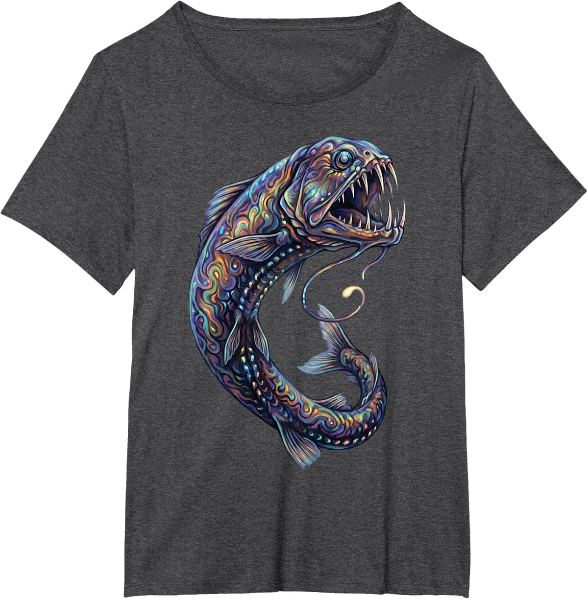 Dragonfish Abstract Ocean Art Marine Life Colorful T-Shirt - Dark Heather Grey