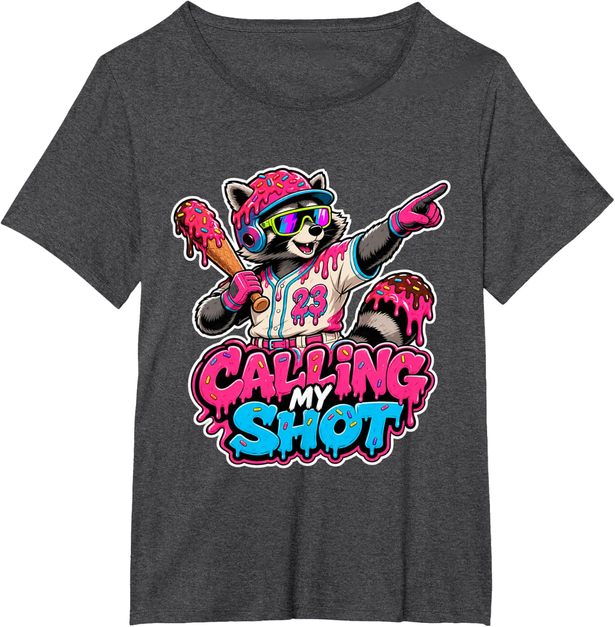Calling My Shot Baseball Raccoon Home Run Hitter Drip Sports T-Shirt - Dark Heather Grey