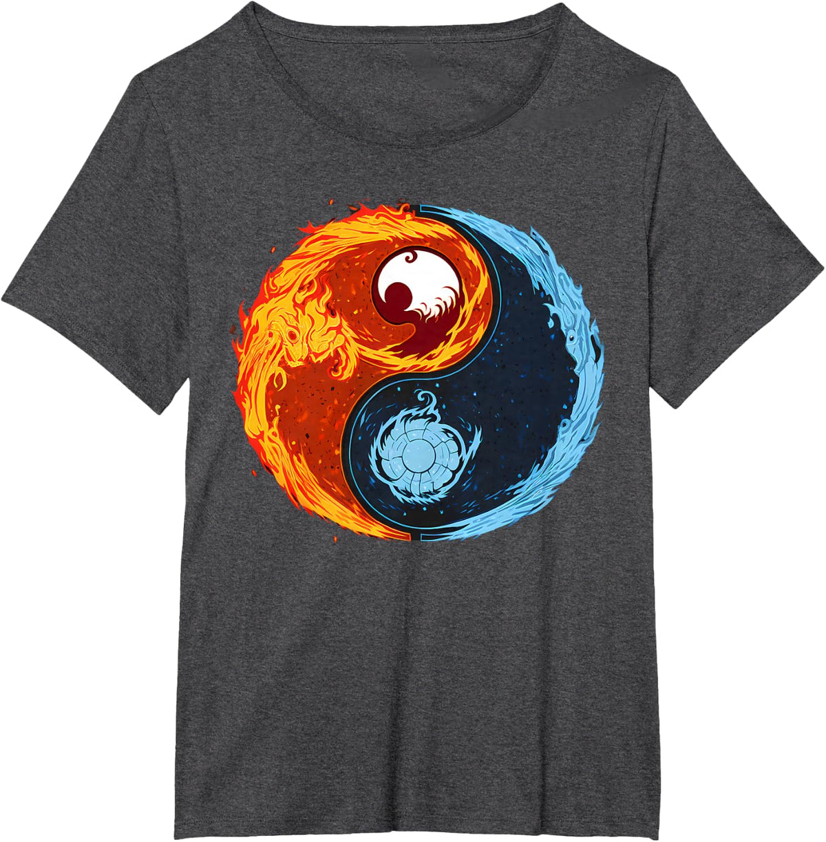 Fire and Ice Yin Yang T-Shirt - Dark Heather Grey