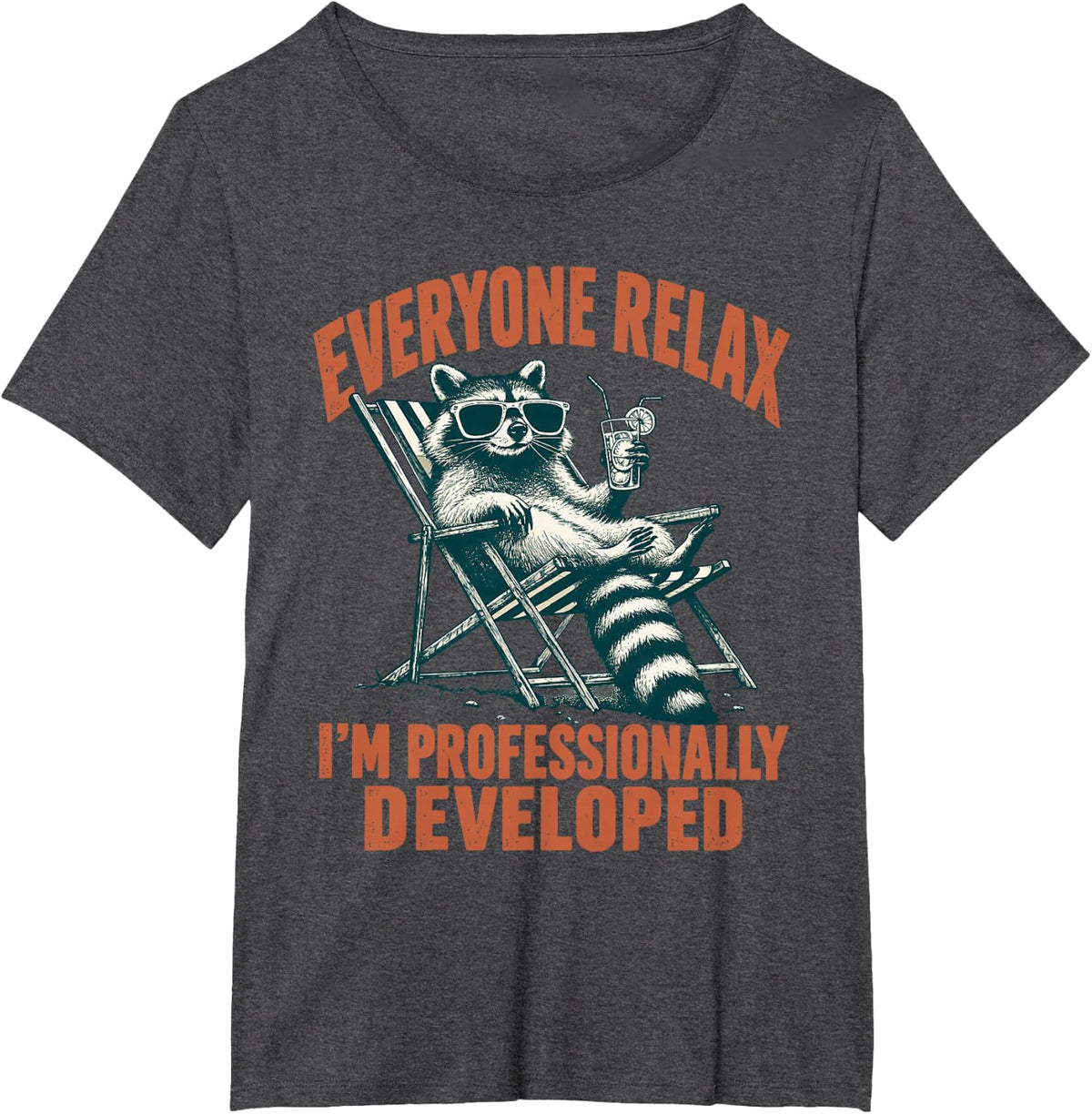 Everyone Relax I'm Professionally Developed Teacher Raccoon T-Shirt - Dark Heather Grey