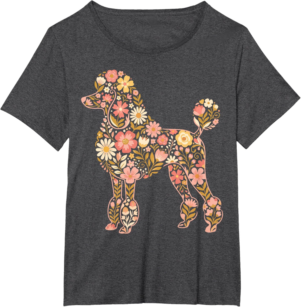 Poodle Floral T-Shirt - Dark Heather Grey