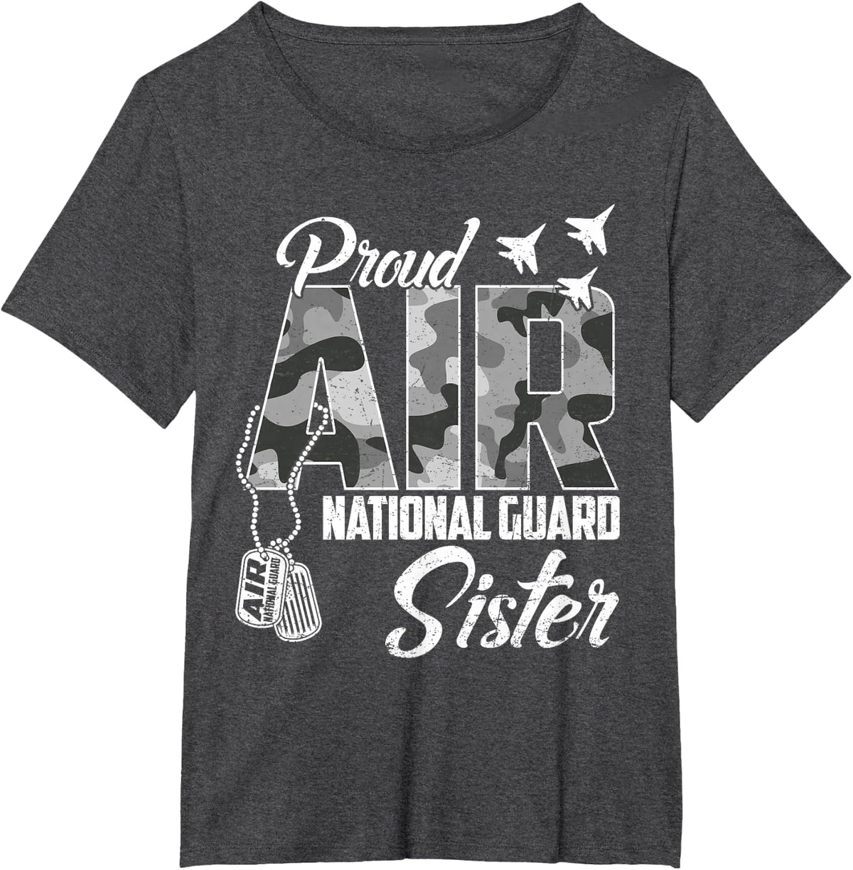 Proud Air National Guard Sister US Camo Family Matching T-Shirt - Dark Heather Grey