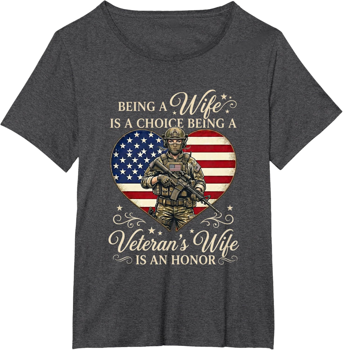 Patriotic Veterans Day Being A Veterans Wife is an Honor T-Shirt - Dark Heather Grey
