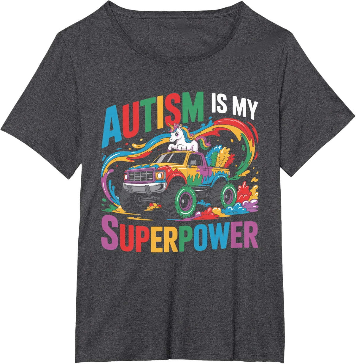 Autism Is My Superpower Autistic Awareness Puzzle Unicorn T-Shirt - Dark Heather Grey