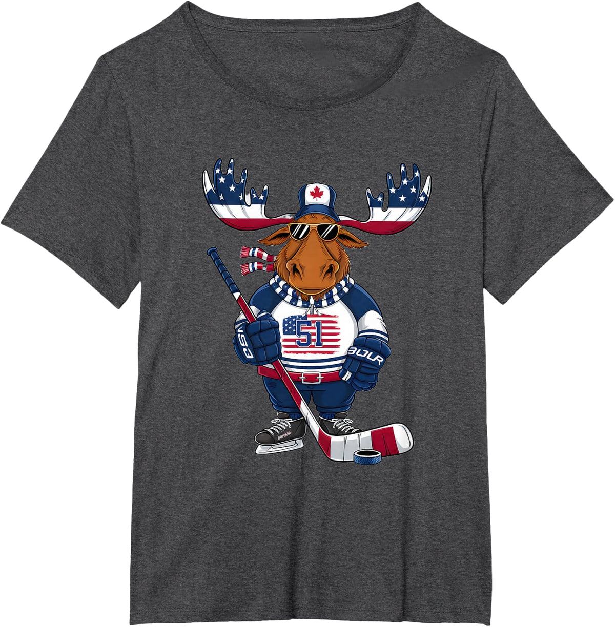 Funny Moose Canada 51 State of USA American Flag T-Shirt - Dark Heather Grey