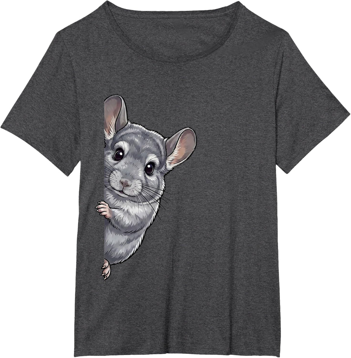 Funny Chinchilla Peeking from Side Wildlife Animal T-Shirt - Dark Heather Grey