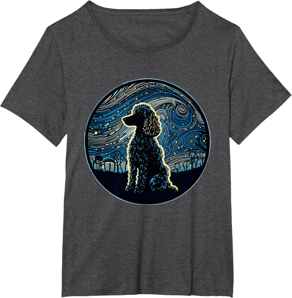 Poodle Starry Night Van Gogh Poodle Mom Dad Owner T-Shirt - Dark Heather Grey