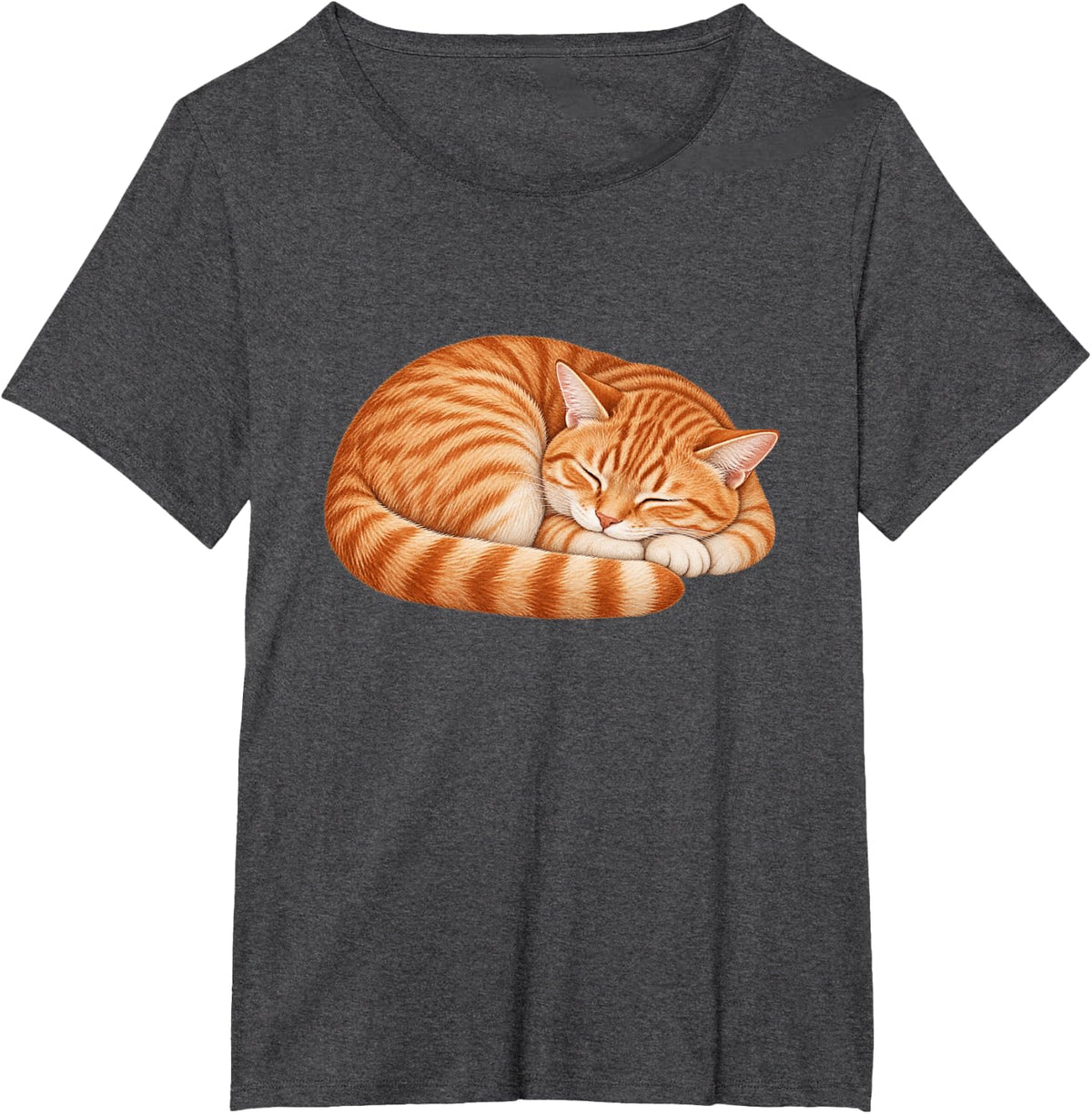 Sleeping Orange Tabby Cat Curled Up Pet Illustration T-Shirt - Dark Heather Grey