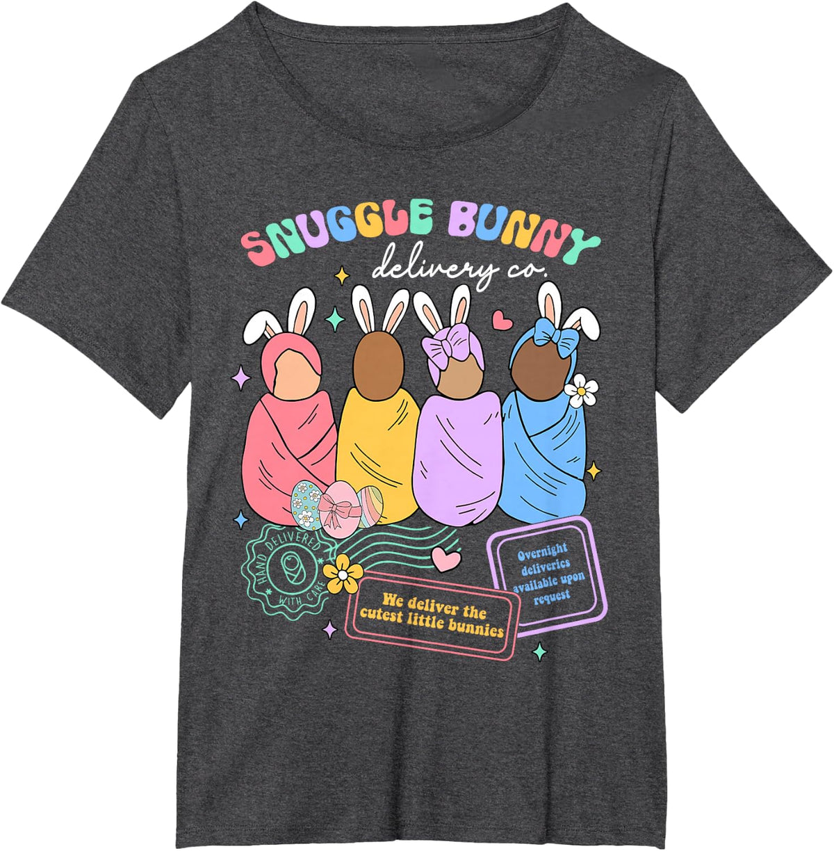 Groovy Snuggle Bunny Delivery Easter Labor & Delivery Nurse T-Shirt - Dark Heather Grey