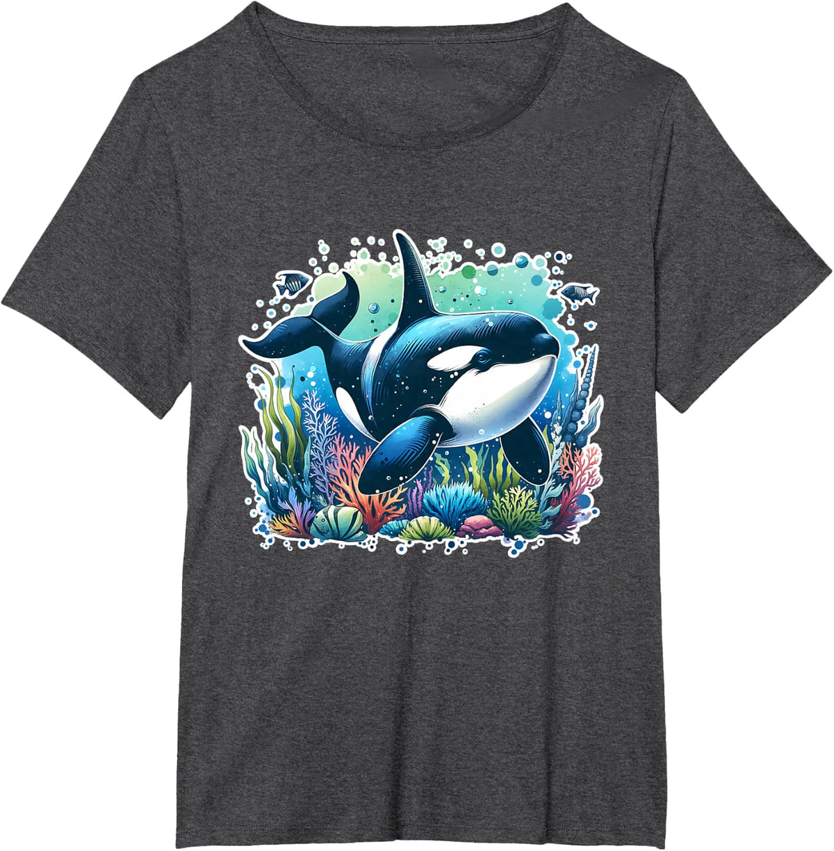 Orca Beautiful Whale Animal Graphic Orca T-Shirt - Dark Heather Grey