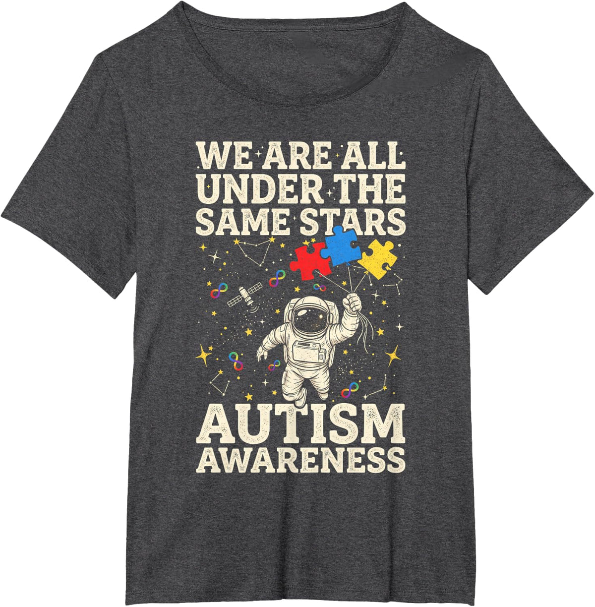 We are All Under The Same Stars Autism Awareness Astronaut T-Shirt - Dark Heather Grey