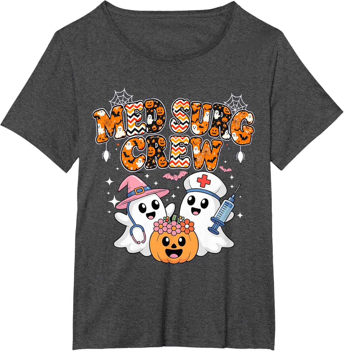 Ghost Halloween Medical Surgical Nursing Med Surg Crew Nurse T-Shirt - Dark Heather Grey