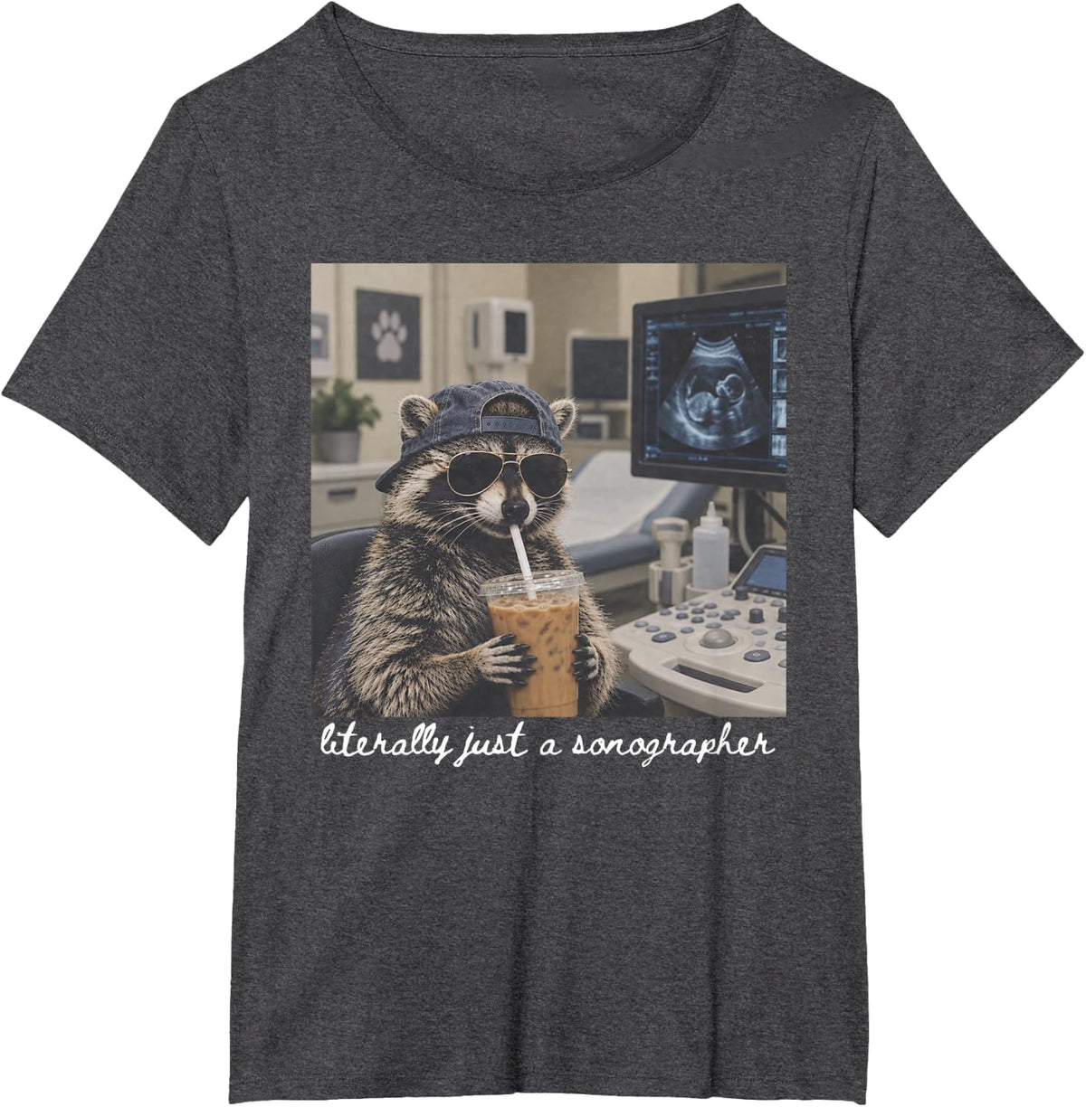 Sonographer Funny Raccoon Ultrasound Tech Sonography T-Shirt - Dark Heather Grey