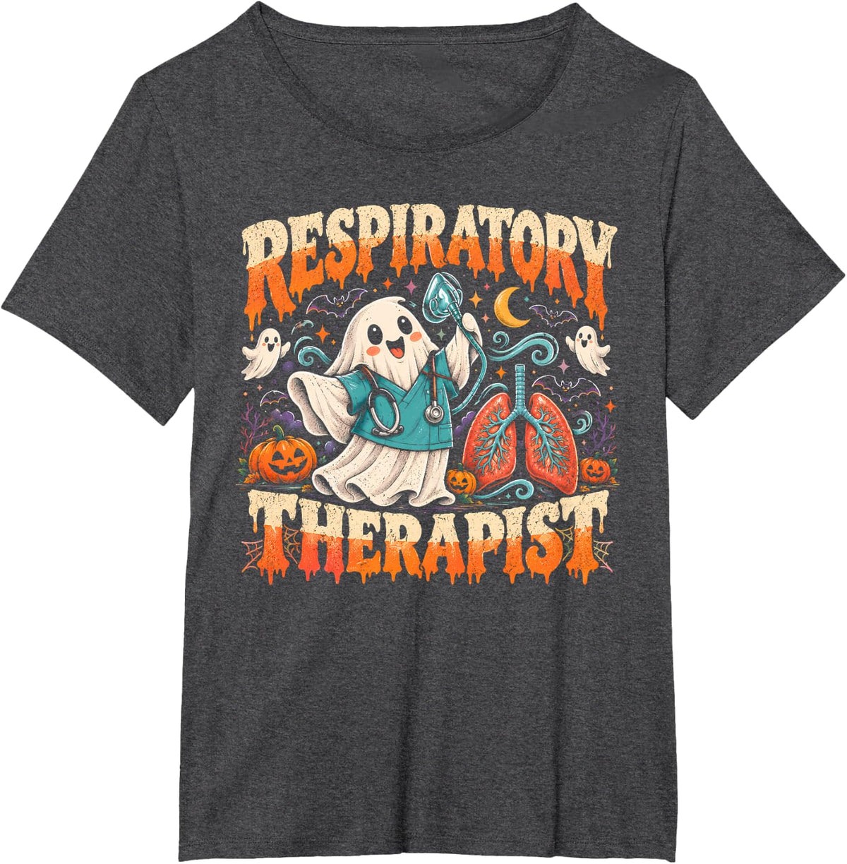 Respiratory Therapist Funny Ghost Lung Care T-Shirt - Dark Heather Grey