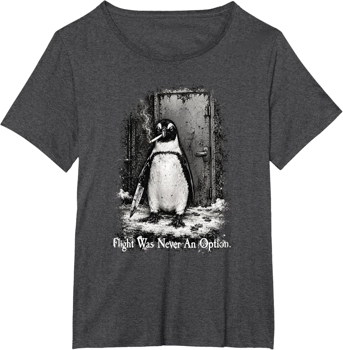Flight was Never an Option Penguin Knife Urban Dark Humor T-Shirt - Dark Heather Grey