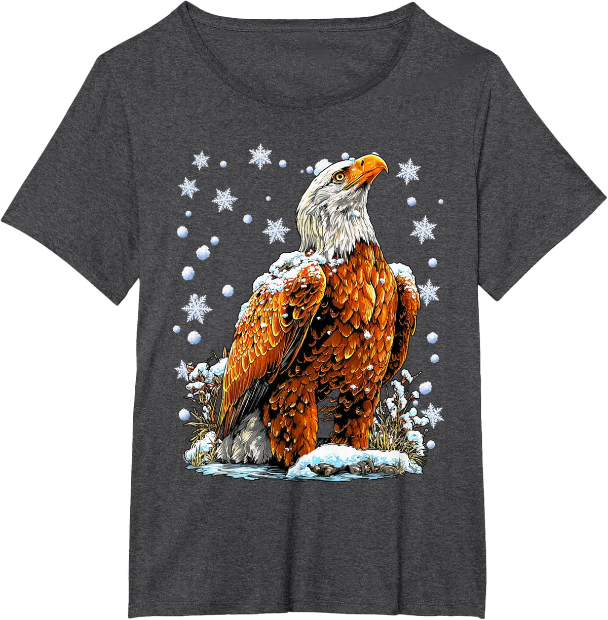 Snowy Bald Eagle with Snow and Snowflakes Winter Aesthetic T-Shirt - Dark Heather Grey