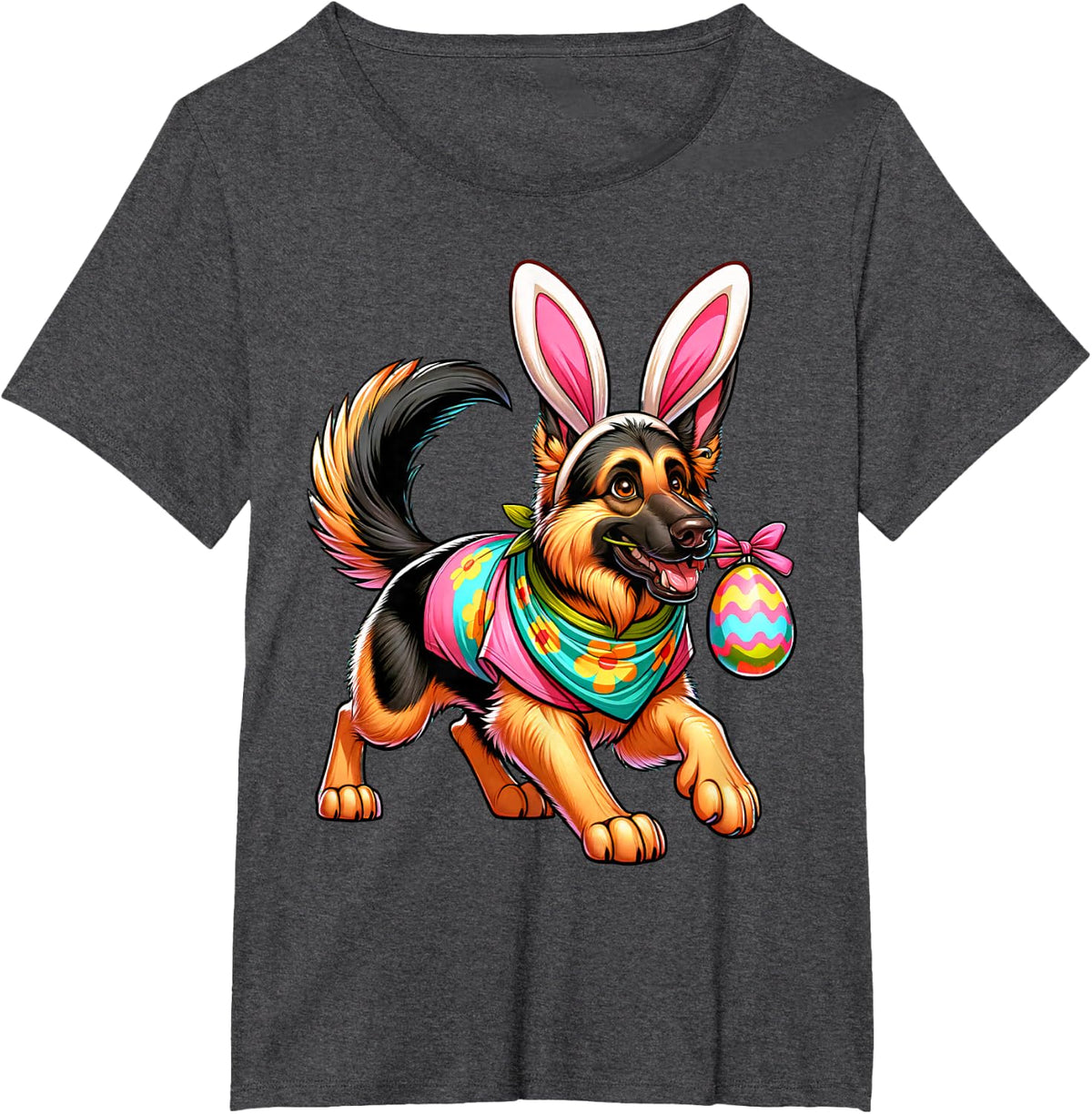 Easter German Shepherd Bunny Ears Eggs T-Shirt - Dark Heather Grey