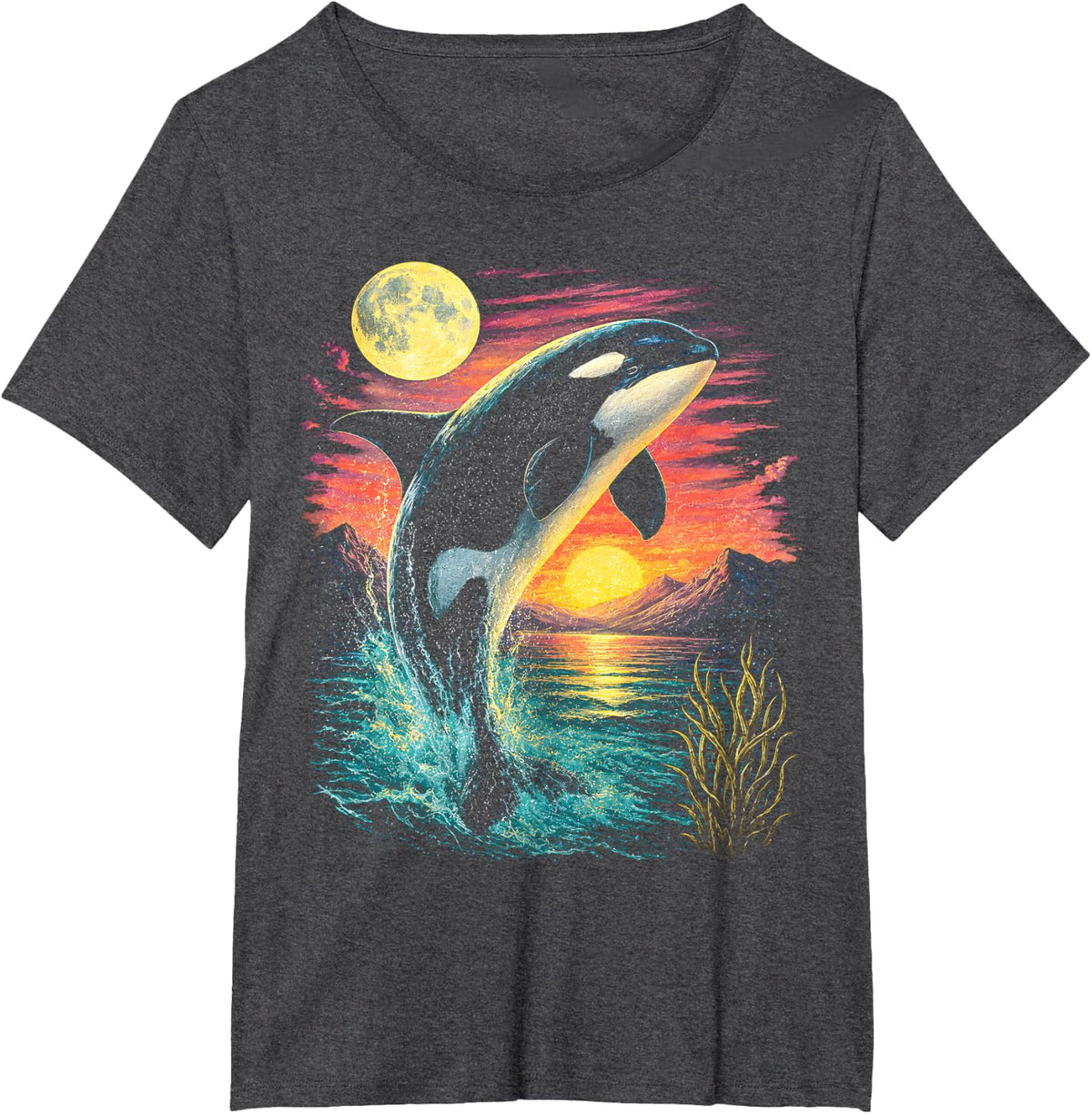 Vintage Orca Midnight Retro 90s Killer Whale Ocean Wildlife T-Shirt - Dark Heather Grey