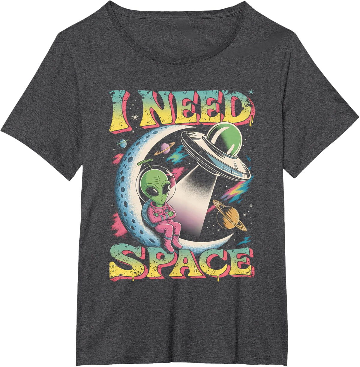I Need Space Astronomy Alien Retro T-Shirt - Dark Heather Grey