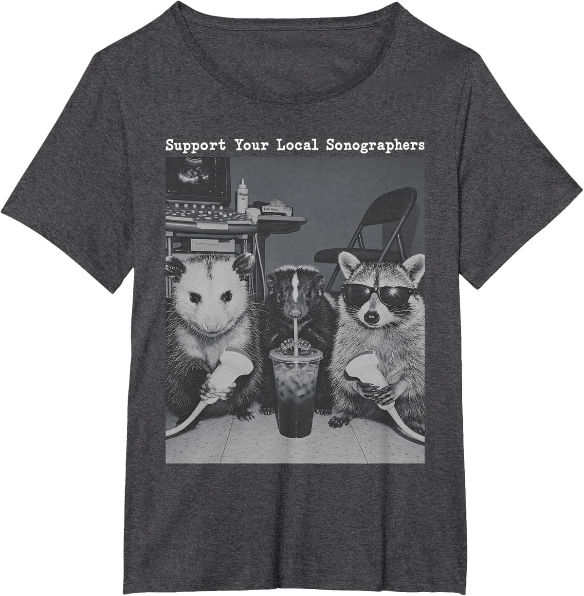 Sonographer Raccoon Ultrasound Tech Possum Technologist T-Shirt - Dark Heather Grey